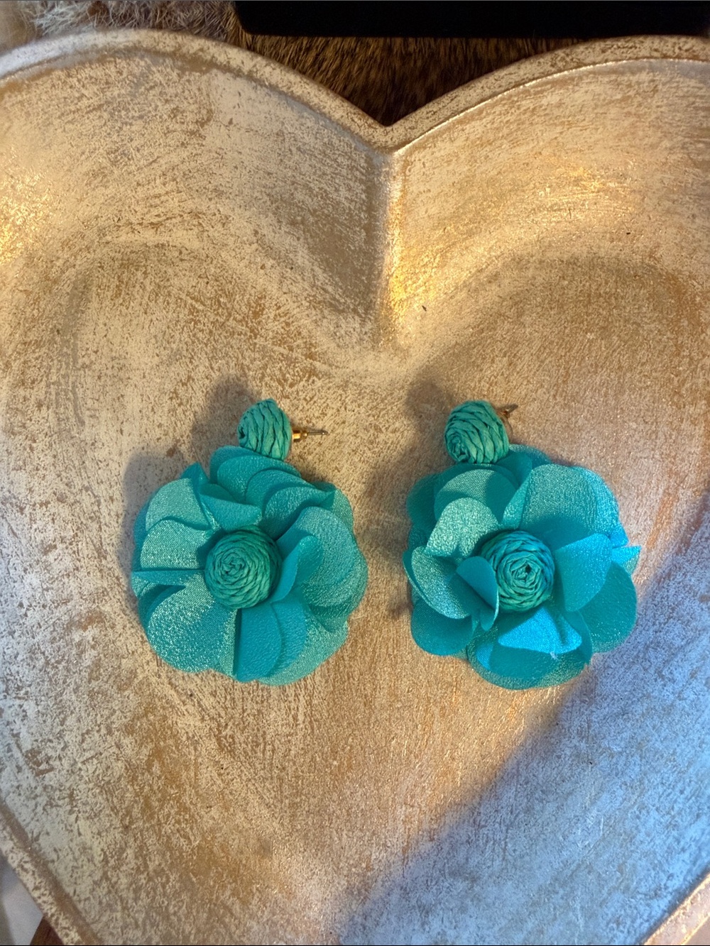 Turquoise Floral Statement Drop Earrings - Women Accessories